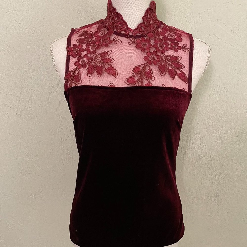 NWOT Lace and Velvet Top with Button down back